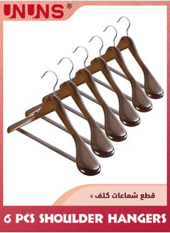 UNUNS Wide Shoulder Wooden Hangers,6 Pcs 100% Solid Wooden Clothes Hanger With Non Slip Pants Bar,Smooth Finish 360° Swivel Hook Wood Suit Hanger Heavy Coat Hangers For Closet Dress Jacket,Vintage  - Image 1