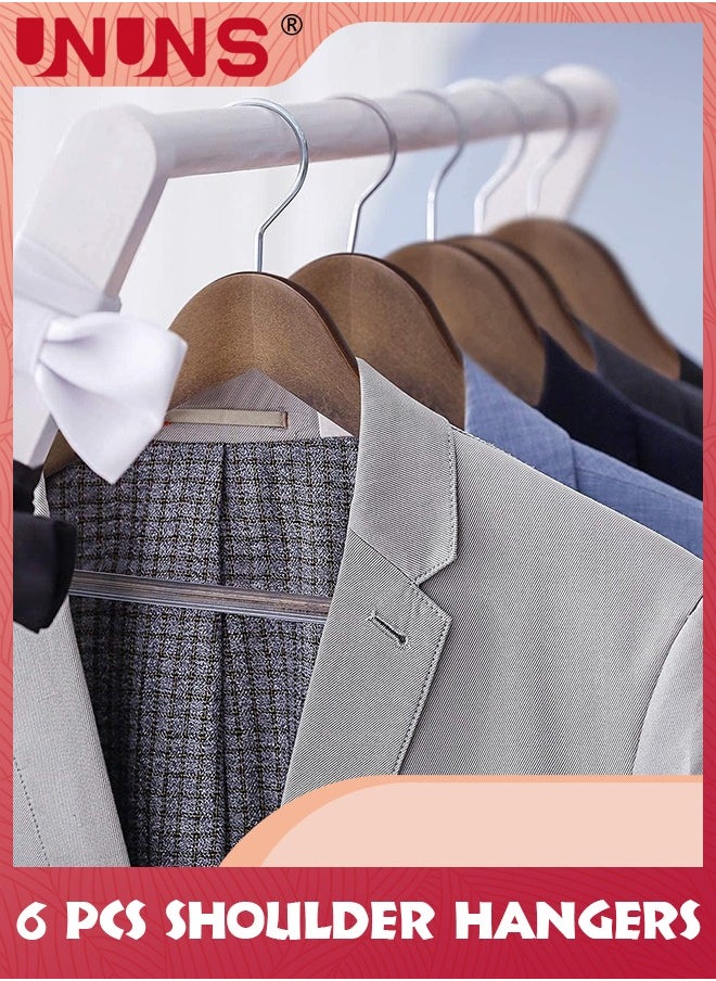 UNUNS - Wide Shoulder Wooden Hangers,6 Pcs 100% Solid Wooden Clothes Hanger With Non Slip Pants Bar,Smooth Finish 360° Swivel Hook Wood Suit Hanger Heavy Coat Hangers For Closet Dress Jacket,Vintage - Image 1