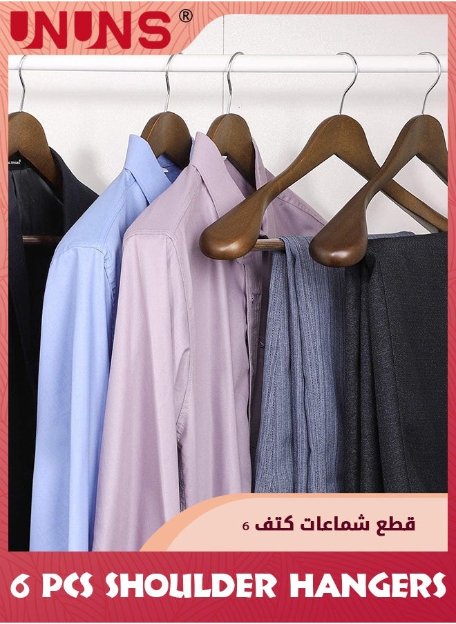 UNUNS - Wide Shoulder Wooden Hangers,6 Pcs 100% Solid Wooden Clothes Hanger With Non Slip Pants Bar,Smooth Finish 360° Swivel Hook Wood Suit Hanger Heavy Coat Hangers For Closet Dress Jacket,Vintage - Image 1
