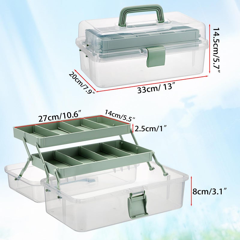 BTSKY 3-Layer Clear Plastic Dividing Storage Box Craft Organizer and Storage with Adjustable Spacers Portable Handled Art Supply Organizer Multipurpose Home Utility Box Sewing Organizers (Haze Green) - Image 5
