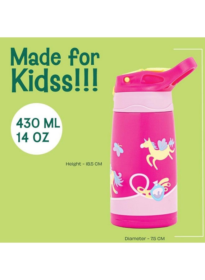 BASIL Basil Sipper - Water Bottle for Kids, 430 ml | Stainless Steel Sipper Bottle for Kids | Kids Insulated Bottle | Sipper with Straw & Carry Handle | Kids Water Bottle for Boys & Girls - Unicorn - Image 2