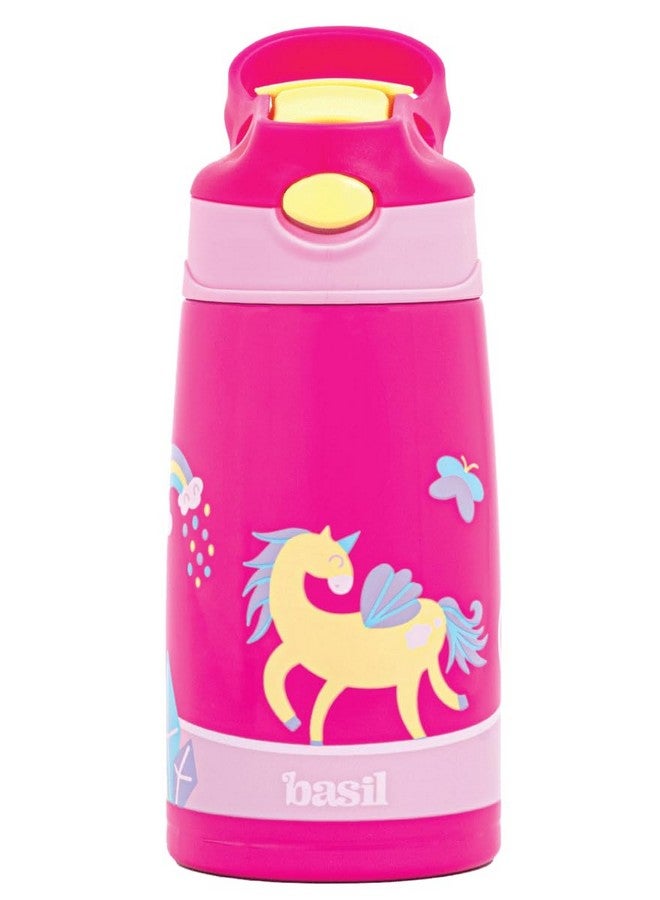 BASIL Basil Sipper - Water Bottle for Kids, 430 ml | Stainless Steel Sipper Bottle for Kids | Kids Insulated Bottle | Sipper with Straw & Carry Handle | Kids Water Bottle for Boys & Girls - Unicorn - Image 1