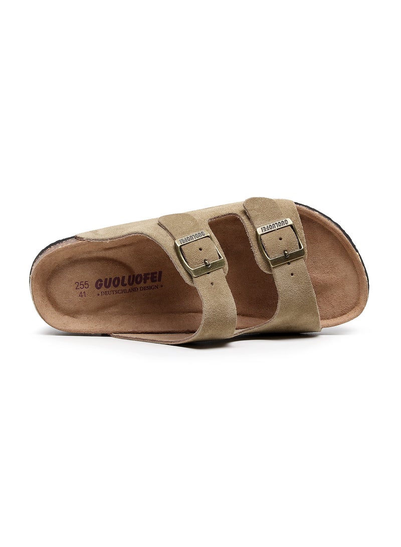 GUOLUOFEI Women Sandals with Adjustable Buckles & Memory Foam, Comfort Cork Footbed Arch Support, Leather Slide Sandals for Women  - Image 4