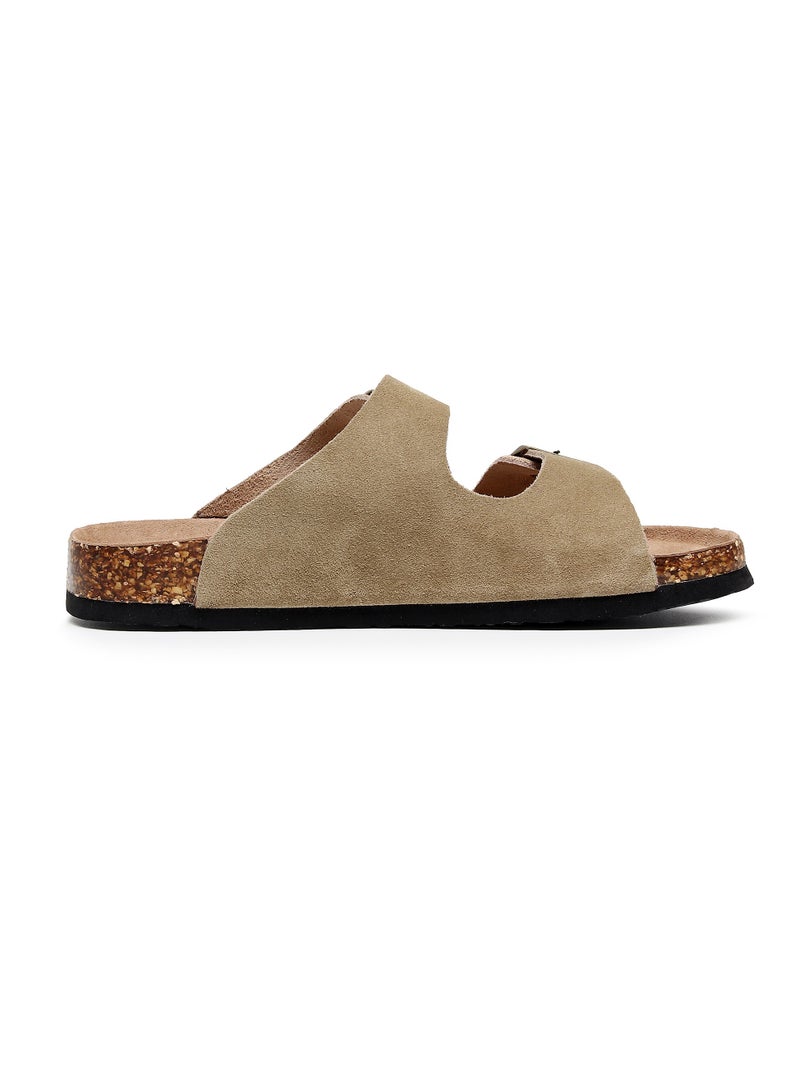 GUOLUOFEI Women Sandals with Adjustable Buckles & Memory Foam, Comfort Cork Footbed Arch Support, Leather Slide Sandals for Women  - Image 3