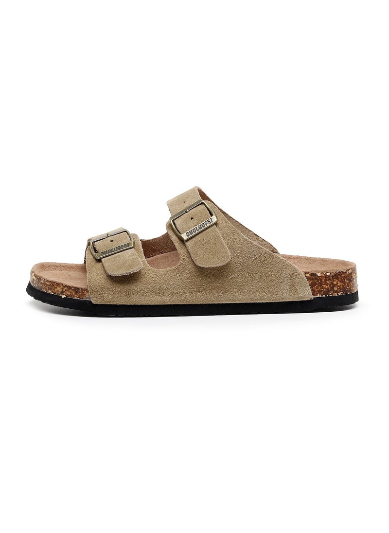 GUOLUOFEI Women Sandals with Adjustable Buckles & Memory Foam, Comfort Cork Footbed Arch Support, Leather Slide Sandals for Women  - Image 1