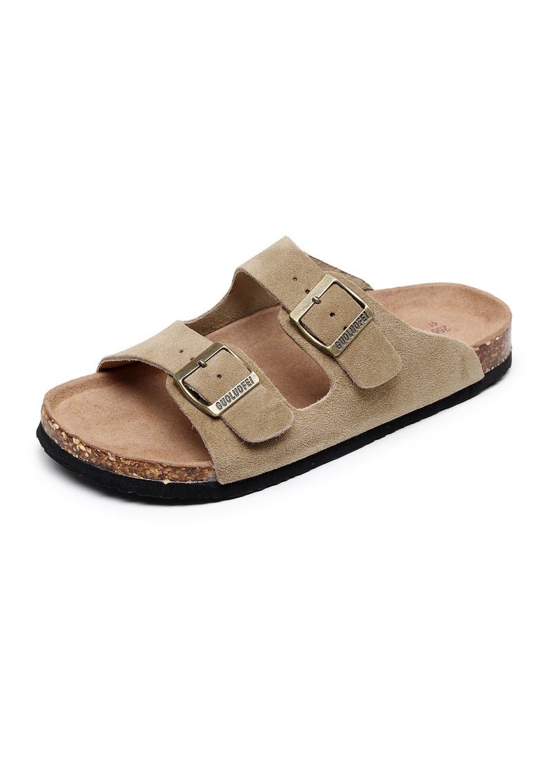 GUOLUOFEI Women Sandals with Adjustable Buckles & Memory Foam, Comfort Cork Footbed Arch Support, Leather Slide Sandals for Women  - Image 2