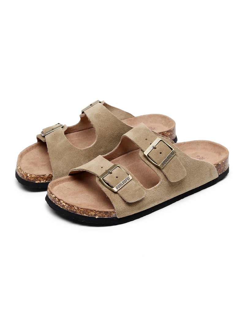 GUOLUOFEI Women Sandals with Adjustable Buckles & Memory Foam, Comfort Cork Footbed Arch Support, Leather Slide Sandals for Women  - Image 5