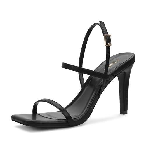 Party Women's Strappy High Heeled Sandals Open Toe Ankle Strap heels Comfy Weddings Shoes,EMMA-Black Pu-7-O1 - Image 1