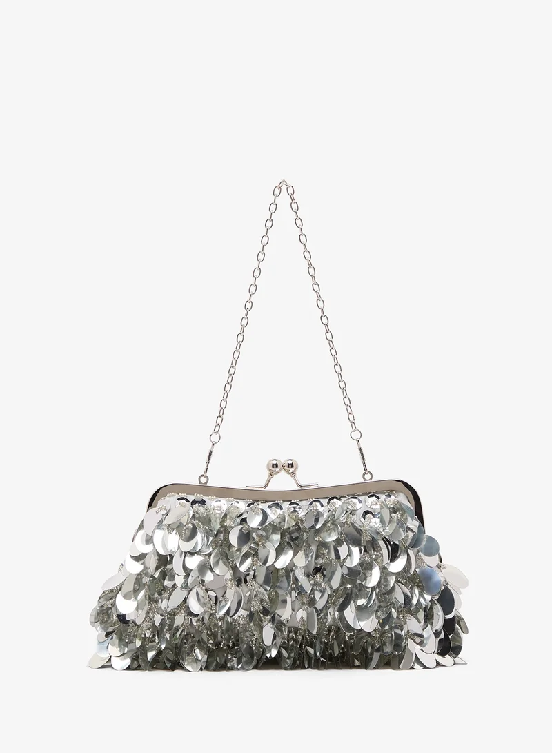 Sequin Embellished Detail Metallic Clutch