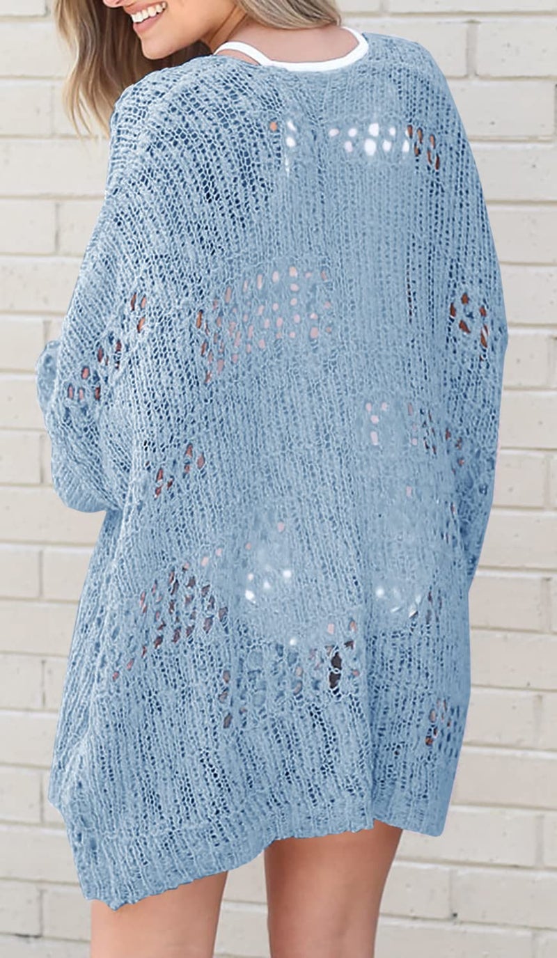 Ermonn Womens Crochet Cardigan Sweater Kimonos Boho Solid Color Oversized Spring Open Front Outwear - Image 3