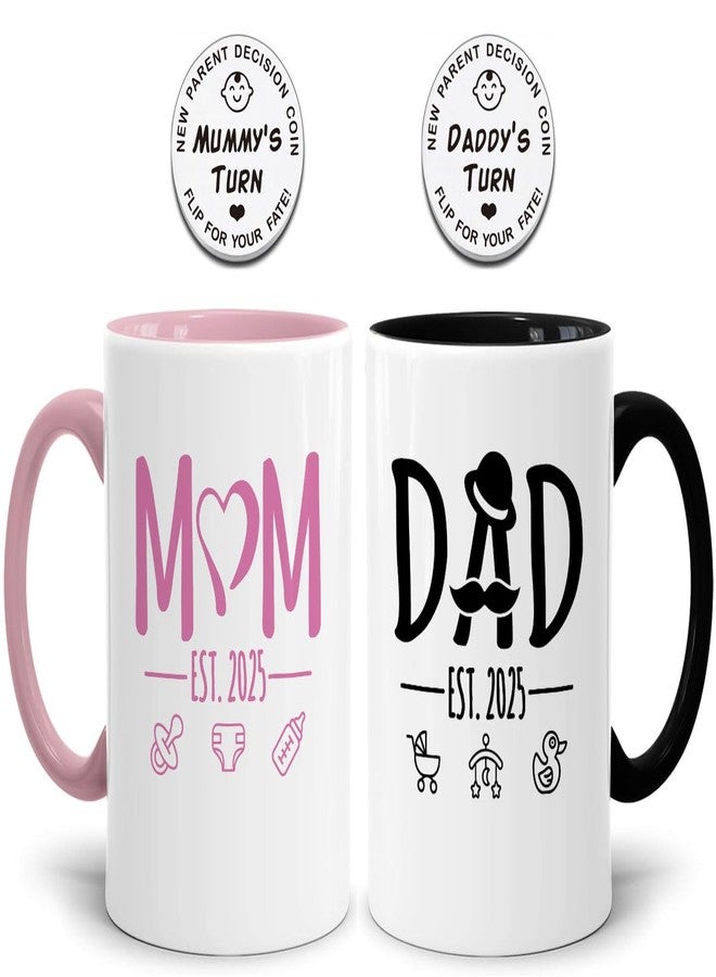 LOZACHE New Mom Dad Coffee Mugs est 2025 with Decision Coin, Expecting Couple Gifts for New Parents Frist Time Mom Dad Soon To Be, Pregnancy Expectant Parents Gifts for 1st Time Mothers Day (2025) - Image 1