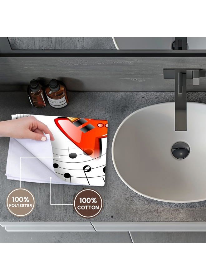 3DROSE 3D Rose Image of Red Guitar with Black Circling Notes Hand Towel, 15" x 22" - Image 4