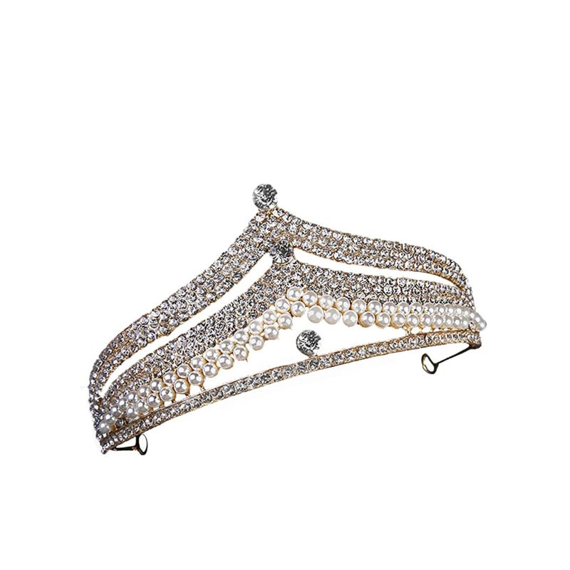 SOLARAE Tiara Crown, Crystal Birthday Crown, Queen Crown, Baroque Wedding Crown, Gold Crystal Bride Tiara, Bridal Headpieces Rhinestone Hair Accessories for Women Girls Party Pageant (Gold) - Image 1