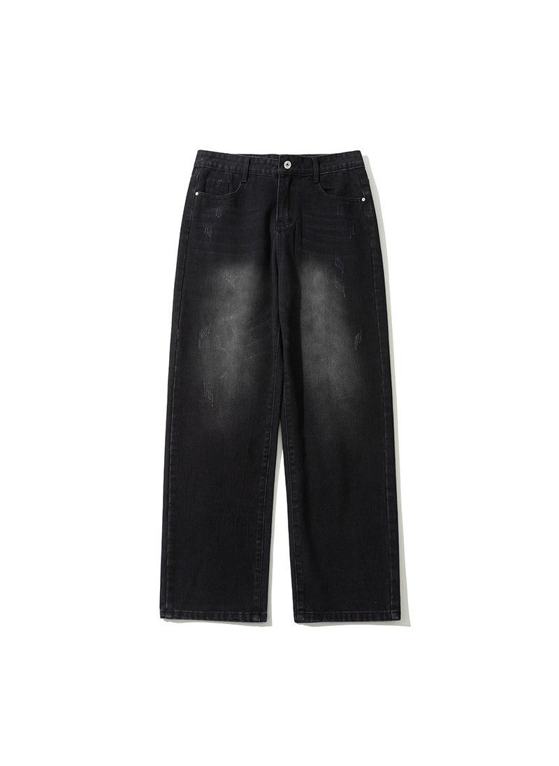 Generic - Retro Washed Whisker Straight-Leg Jeans for Men nostalgic blue - Image 1