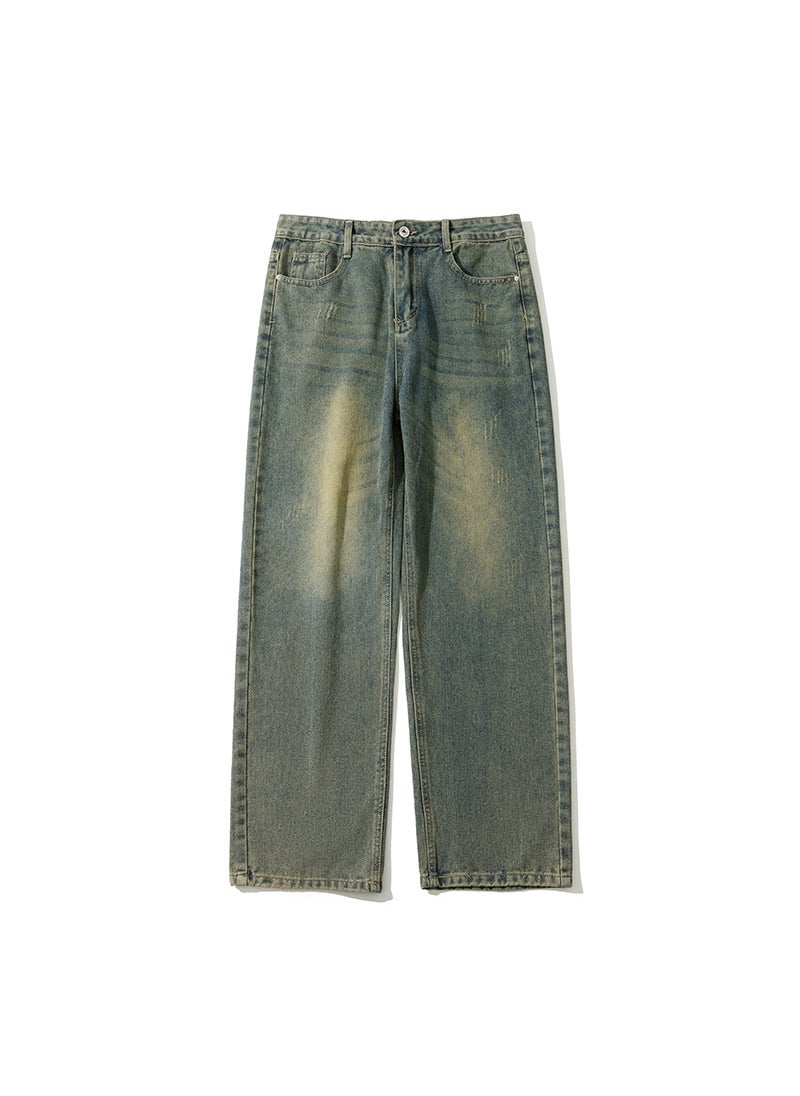 Generic - Retro Washed Whisker Straight-Leg Jeans for Men nostalgic blue - Image 1