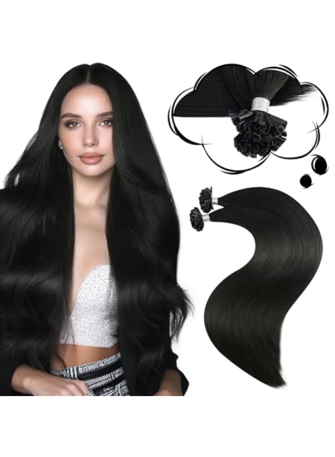 Moresoo U Tip Hair Extensions Human Hair Off Black Ktip Hair Extensions 24 Inch U Tip Keratin Extensions Human Hair for Black Women Add Length 50G50S 24In - Image 1