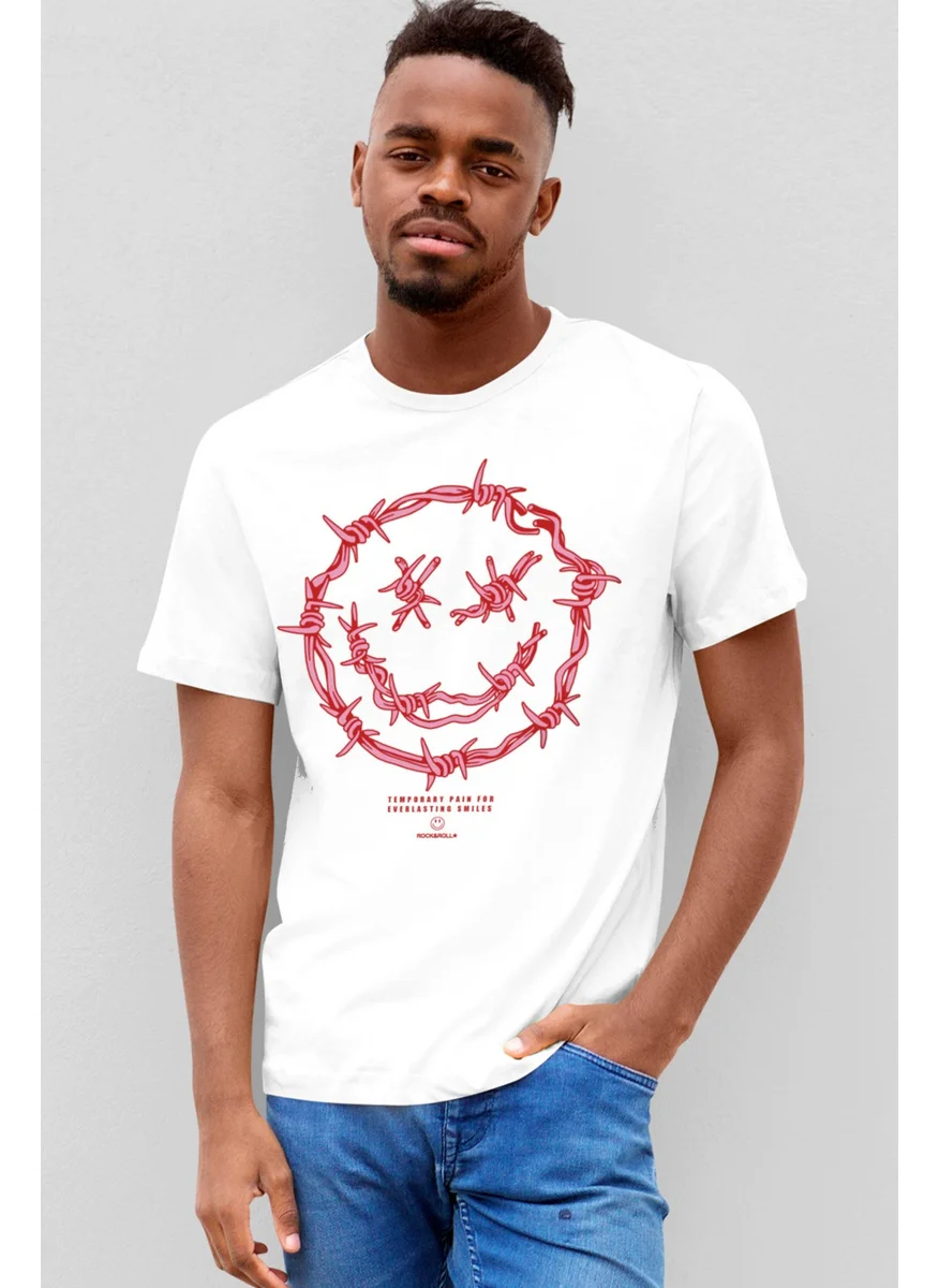 روك اند رول Spiky Face White Men's T-Shirt