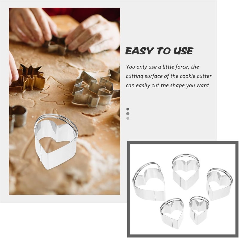 Heart Shaped Stainless Steel Cookie Cutters with Handle 5pcs Set Multi-use Mousse Rings for Baking and Cookie Decorating - Image 3
