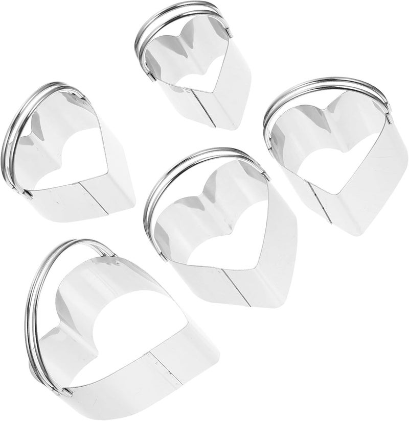 Heart Shaped Stainless Steel Cookie Cutters with Handle 5pcs Set Multi-use Mousse Rings for Baking and Cookie Decorating - Image 1