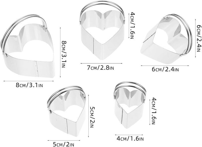 Heart Shaped Stainless Steel Cookie Cutters with Handle 5pcs Set Multi-use Mousse Rings for Baking and Cookie Decorating - Image 2