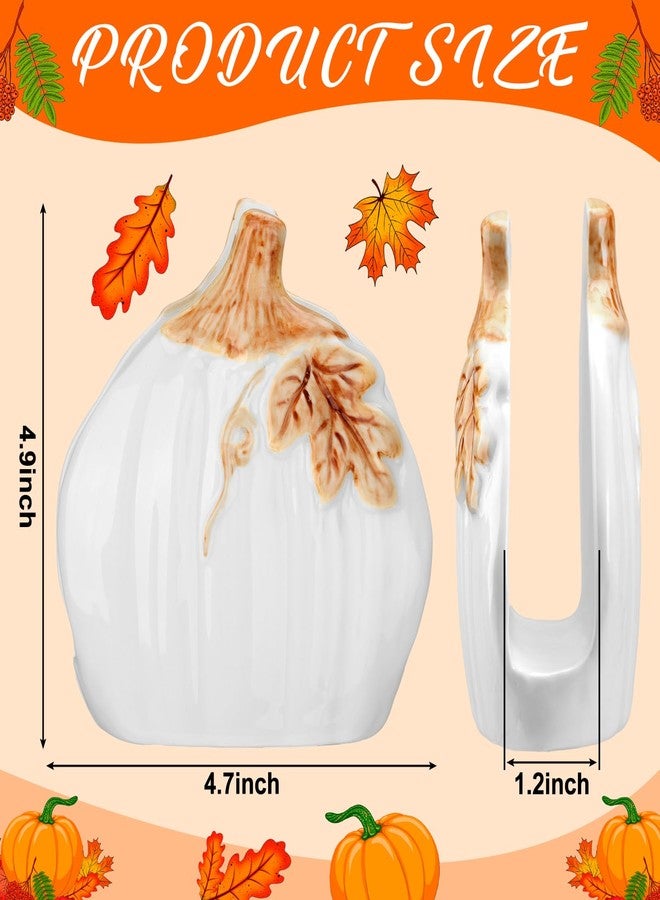 FoldTier 2 Pcs Pumpkin Shaped Ceramic Napkin Holders Halloween Fall Napkin Holders for Tables Napkin Dispenser for Kitchen Pumpkin Napkin Holder for Halloween Fall Thanksgiving Decoration (White) - Image 2