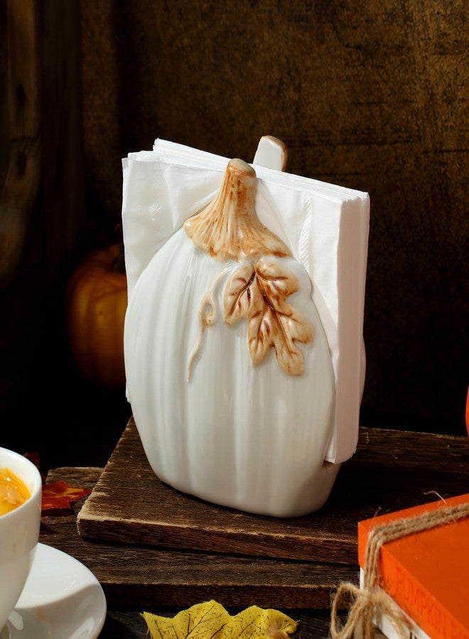 FoldTier 2 Pcs Pumpkin Shaped Ceramic Napkin Holders Halloween Fall Napkin Holders for Tables Napkin Dispenser for Kitchen Pumpkin Napkin Holder for Halloween Fall Thanksgiving Decoration (White) - Image 4