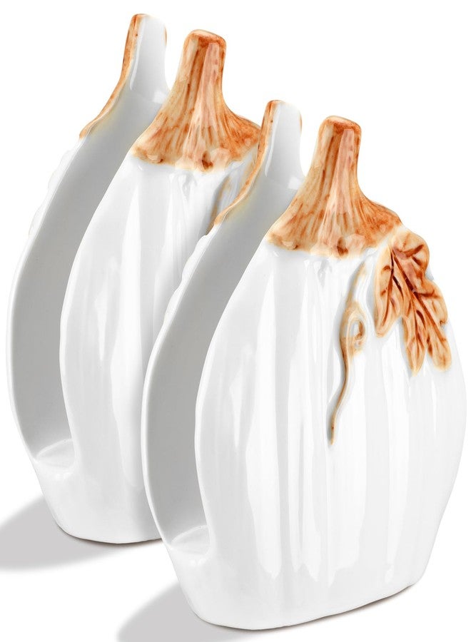 FoldTier 2 Pcs Pumpkin Shaped Ceramic Napkin Holders Halloween Fall Napkin Holders for Tables Napkin Dispenser for Kitchen Pumpkin Napkin Holder for Halloween Fall Thanksgiving Decoration (White) - Image 1