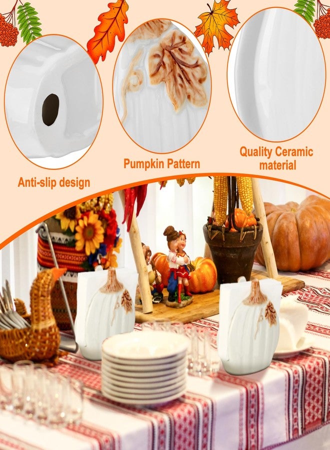 FoldTier 2 Pcs Pumpkin Shaped Ceramic Napkin Holders Halloween Fall Napkin Holders for Tables Napkin Dispenser for Kitchen Pumpkin Napkin Holder for Halloween Fall Thanksgiving Decoration (White) - Image 3