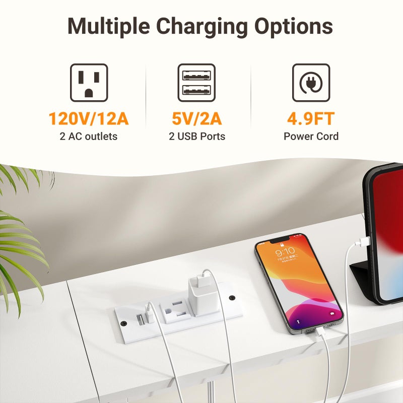 ELYKEN 2 Pack 5.9" Narrow Console Sofa Table with Power Outlets, Total 78.8â€ Long Behind Couch Table with Charge Station and 5.9â€™ Extension Cord for Living Room, 5.9" D x 78.8â€W x 29.5â€H, White - Image 3