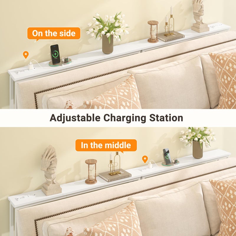 ELYKEN 2 Pack 5.9" Narrow Console Sofa Table with Power Outlets, Total 78.8â€ Long Behind Couch Table with Charge Station and 5.9â€™ Extension Cord for Living Room, 5.9" D x 78.8â€W x 29.5â€H, White - Image 5