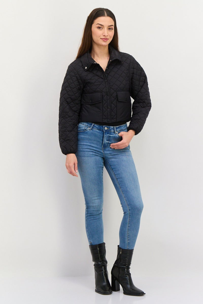 Urban Revivo Women Solid Quilted Jacket, Black - Image 4