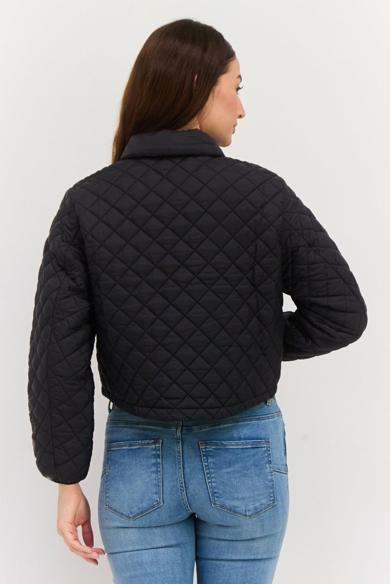 Urban Revivo Women Solid Quilted Jacket, Black - Image 3