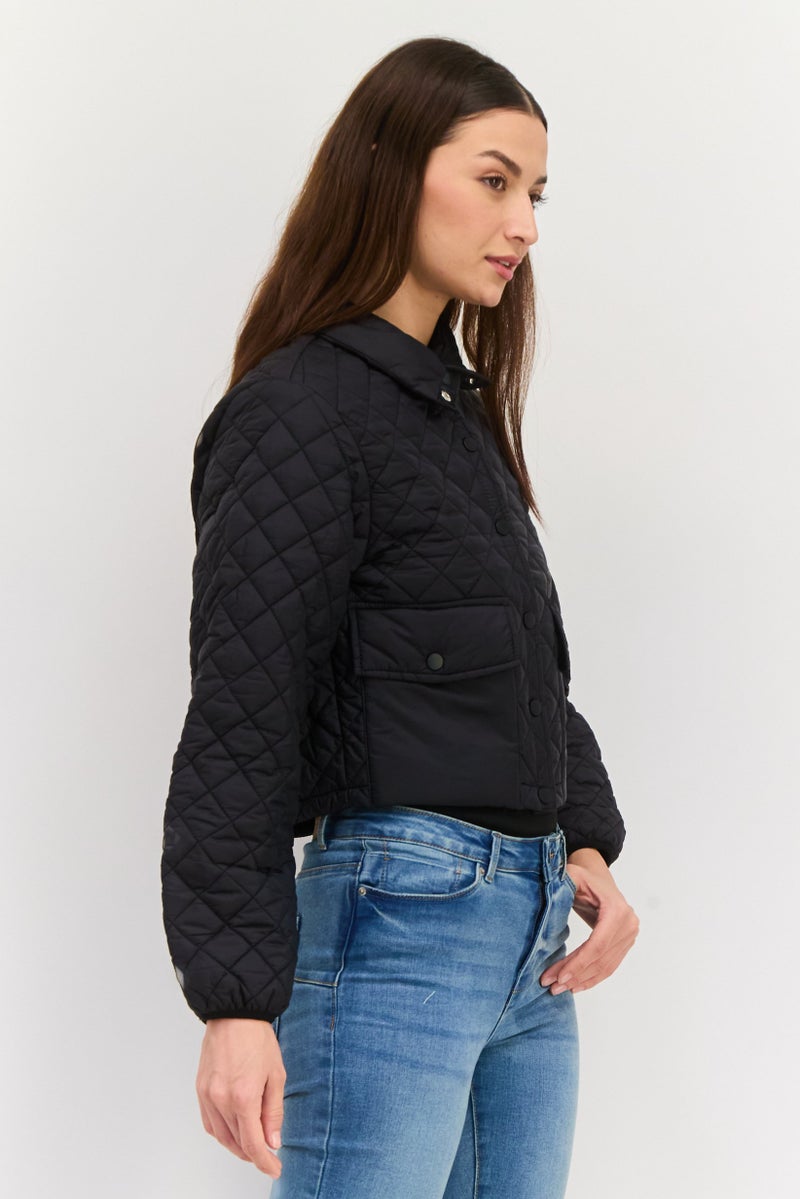 Urban Revivo Women Solid Quilted Jacket, Black - Image 2