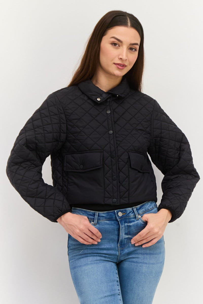 Urban Revivo Women Solid Quilted Jacket, Black - Image 1