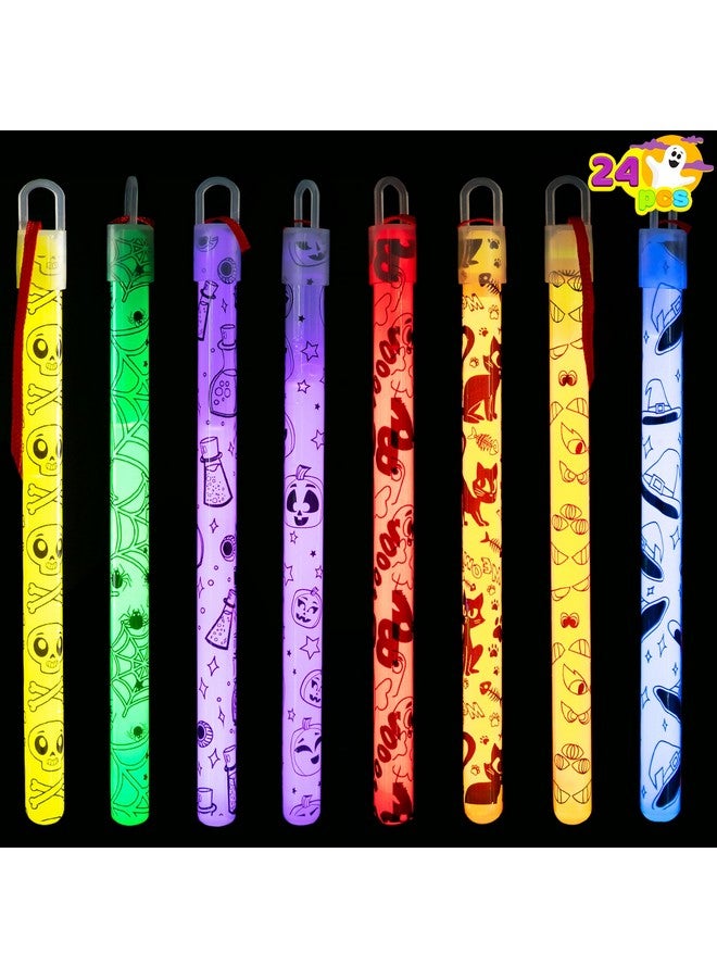 JOYIN 24 Pcs Halloween Glow Stick Hanging Wands In 8 Different Pattern Designs And 6 Colors For Halloween Party Favors, Halloween Party Supplies, Glow In The Dark, Halloween Goodie Bag Fillers - Image 1