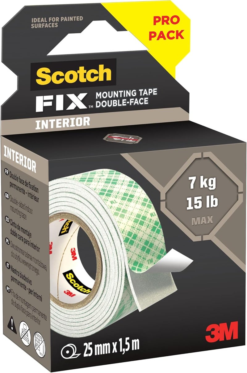 Scotch  Scotch-FIX™ Transparent Double-Sided Mounting Tape, 25mm x 1.5m, 1 Roll/Pack - Image 3