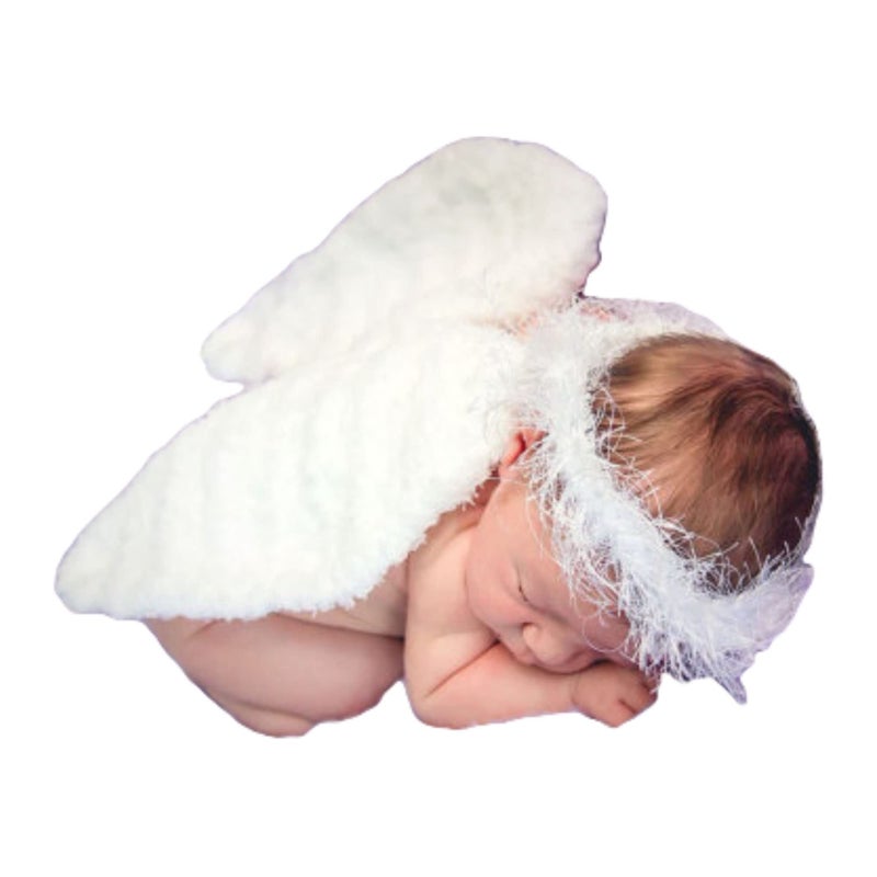 Nishine 2 PACK White Newborn Fuzzy Feather Angel Wings + Headband Set for Baby Cosplay Girls Costume Photography (Angel Ring) - Image 1