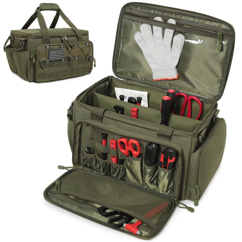 Lemubeane 15-Inch Tool Bag Multi-purpose Tool Organizer Bag For Men with Shoulder Strap, Tactical Range Bag Work Tote for Repairman, Carpenters, Handymen (Army Green) - Image 1