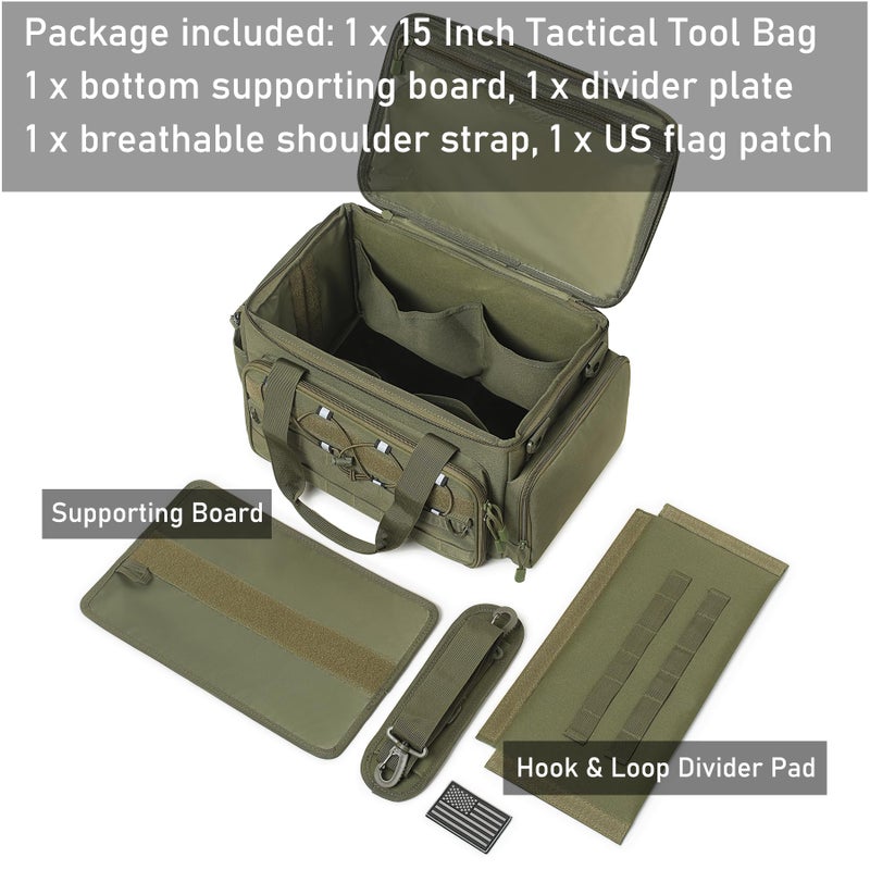 Lemubeane 15-Inch Tool Bag Multi-purpose Tool Organizer Bag For Men with Shoulder Strap, Tactical Range Bag Work Tote for Repairman, Carpenters, Handymen (Army Green) - Image 4