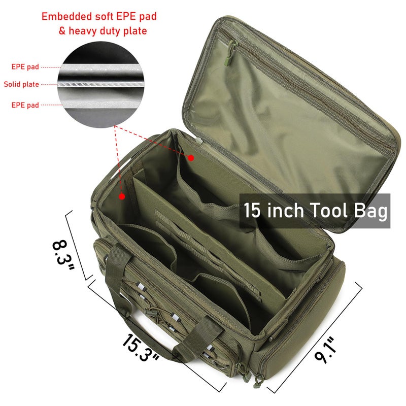 Lemubeane 15-Inch Tool Bag Multi-purpose Tool Organizer Bag For Men with Shoulder Strap, Tactical Range Bag Work Tote for Repairman, Carpenters, Handymen (Army Green) - Image 2