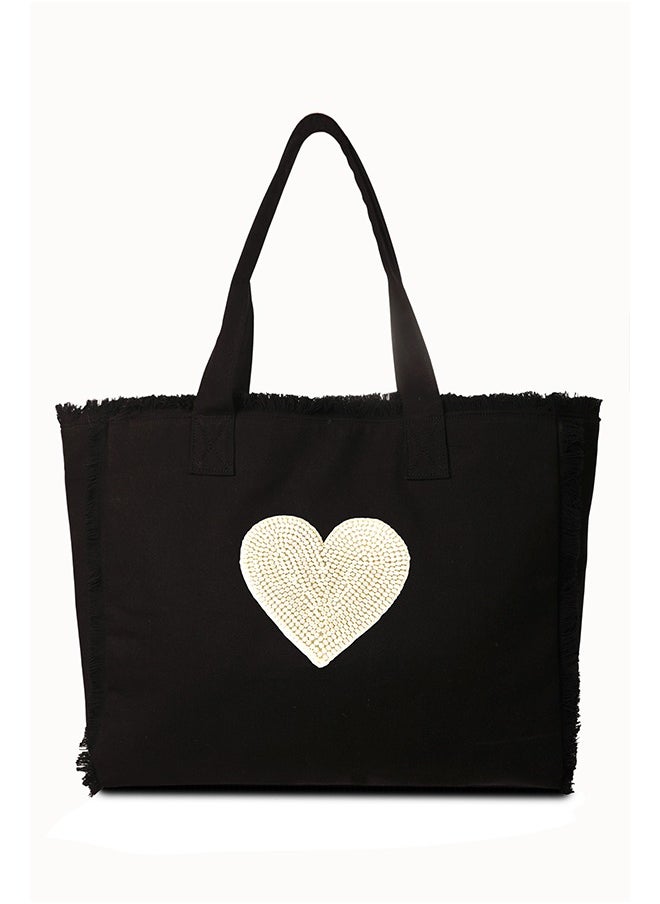 earthbags - Amor Pearl Fringe Tote Bag Black - Image 1