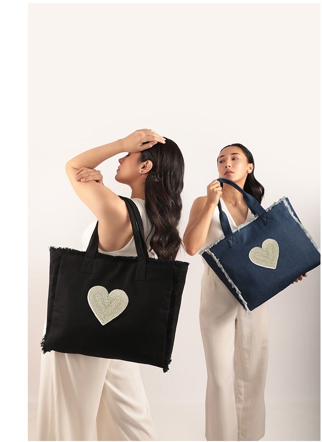 earthbags - Amor Pearl Fringe Tote Bag Black - Image 1