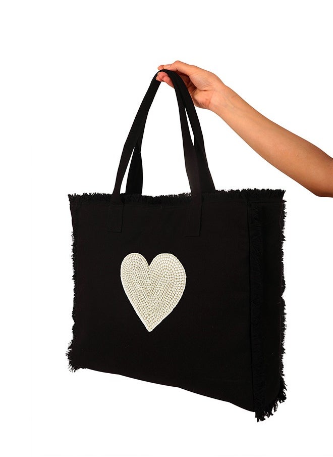 earthbags - Amor Pearl Fringe Tote Bag Black - Image 1
