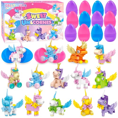 Celltestria 12Pcs Prefilled Easter Eggs with Unicorn Building Blocks for Kids Easter Animals Buildings for Egg Hunt Basket Stuffers Easter Unicorn Toys for Boy Girl Party Favors Classroom Prizes - Image 1