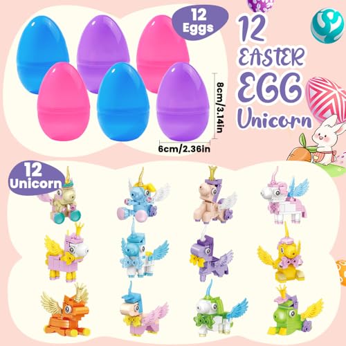 Celltestria 12Pcs Prefilled Easter Eggs with Unicorn Building Blocks for Kids Easter Animals Buildings for Egg Hunt Basket Stuffers Easter Unicorn Toys for Boy Girl Party Favors Classroom Prizes - Image 5
