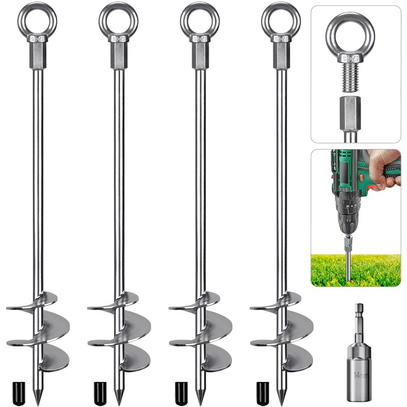 Insaga 30'' Ground Anchors Screw in Heavy Duty 12mm Solid Steel, 3" Spiral Blade with Smooth Edges, Fully Welded Design for Mobile Home, Shed, Trampoline, Swing Set, Carport, Earth, Tent, 4Pack - Image 1