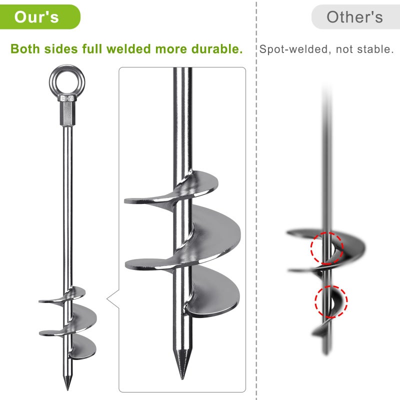Insaga 30'' Ground Anchors Screw in Heavy Duty 12mm Solid Steel, 3" Spiral Blade with Smooth Edges, Fully Welded Design for Mobile Home, Shed, Trampoline, Swing Set, Carport, Earth, Tent, 4Pack - Image 2