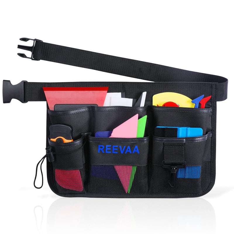 REEVAA Window Tint Tools Apron Gardening Tool Waist Bag Tool Pouch with Adjustable Belt Heavy Duty Waterproof Oxford Utility Belt for Vinyl Wrap 7 Pockets