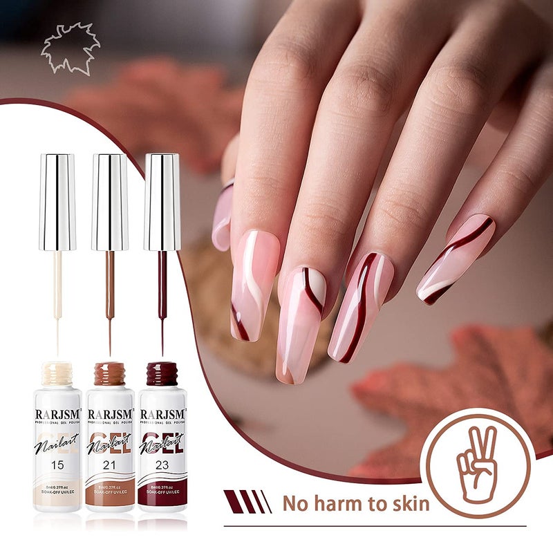 RARJSM Nail Art Gel Liner Painting Polish Set 12 Colors Autumn Winter Brown Wine Red Collection,Painted Gel Nail Polishes Soak Off Curing Requires Salon DIY Manicure NailArt Design Line Art Gelpolish - Image 4