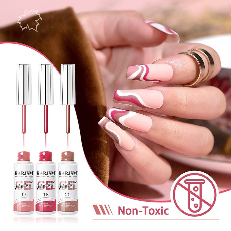 RARJSM Nail Art Gel Liner Painting Polish Set 12 Colors Autumn Winter Brown Wine Red Collection,Painted Gel Nail Polishes Soak Off Curing Requires Salon DIY Manicure NailArt Design Line Art Gelpolish - Image 5